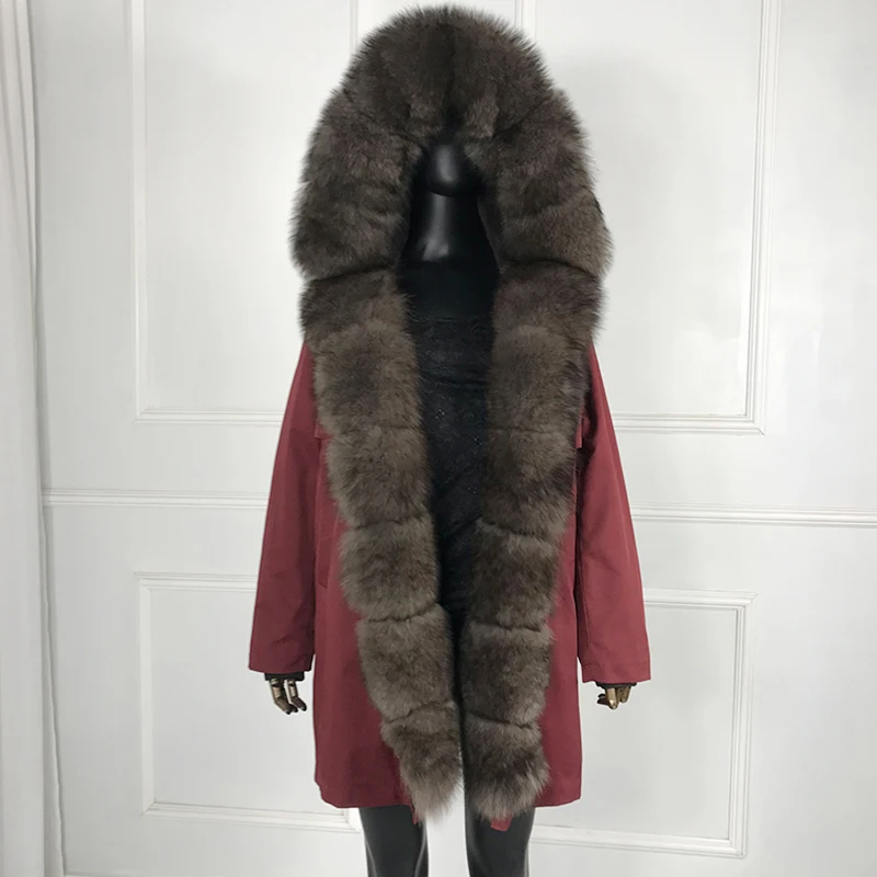 woman parka with fox fur big large fox fur collar and liner rabbit fur Women's winter parka with natural fur