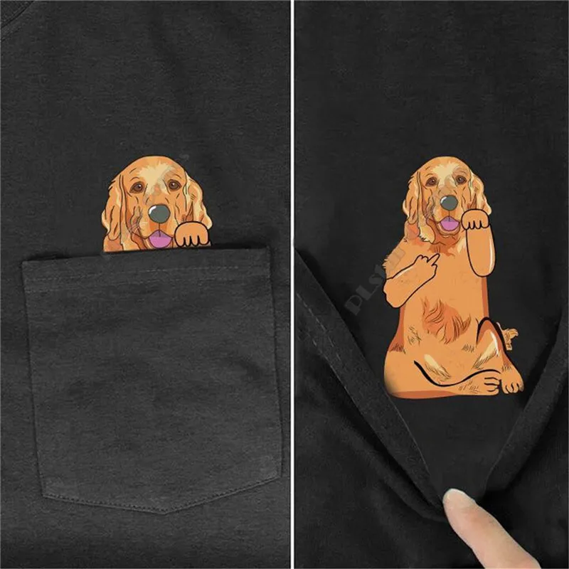 

PLstar Cosmos T Shirt summer pocket GOLDEN RETRIEVER printed t-shirt men for women shirts tops funny cotton black tees