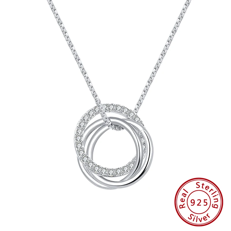 Silver Color ORSA JEWELS, ожерелье с подвеской из чистого 925 пробы серебра для женщин, прозрачный AAAA циркон, комбинированный круг, модные вечерние ювелирные изделия в подарок SN175 - Цвет камня: Silver Color