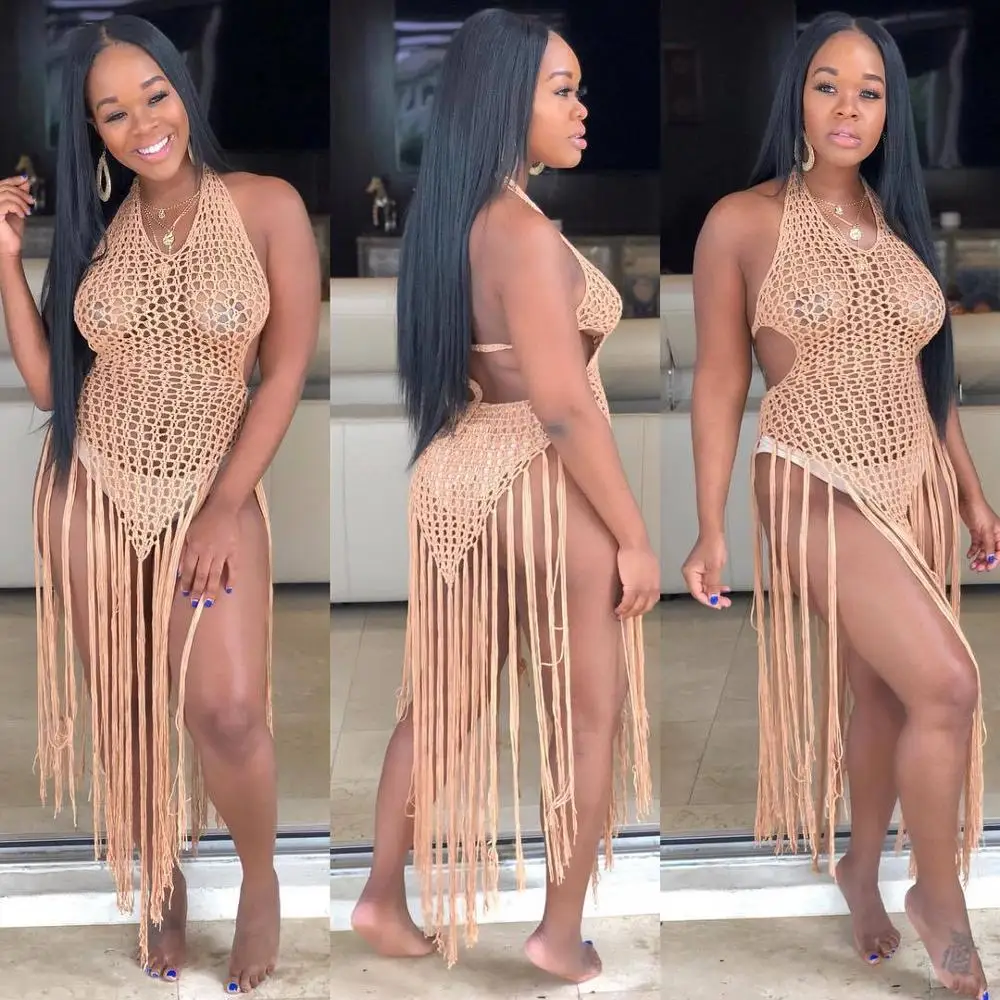 Женское трикотажное платье накидка Adogir длинное пляжное длиной до щиколотки с