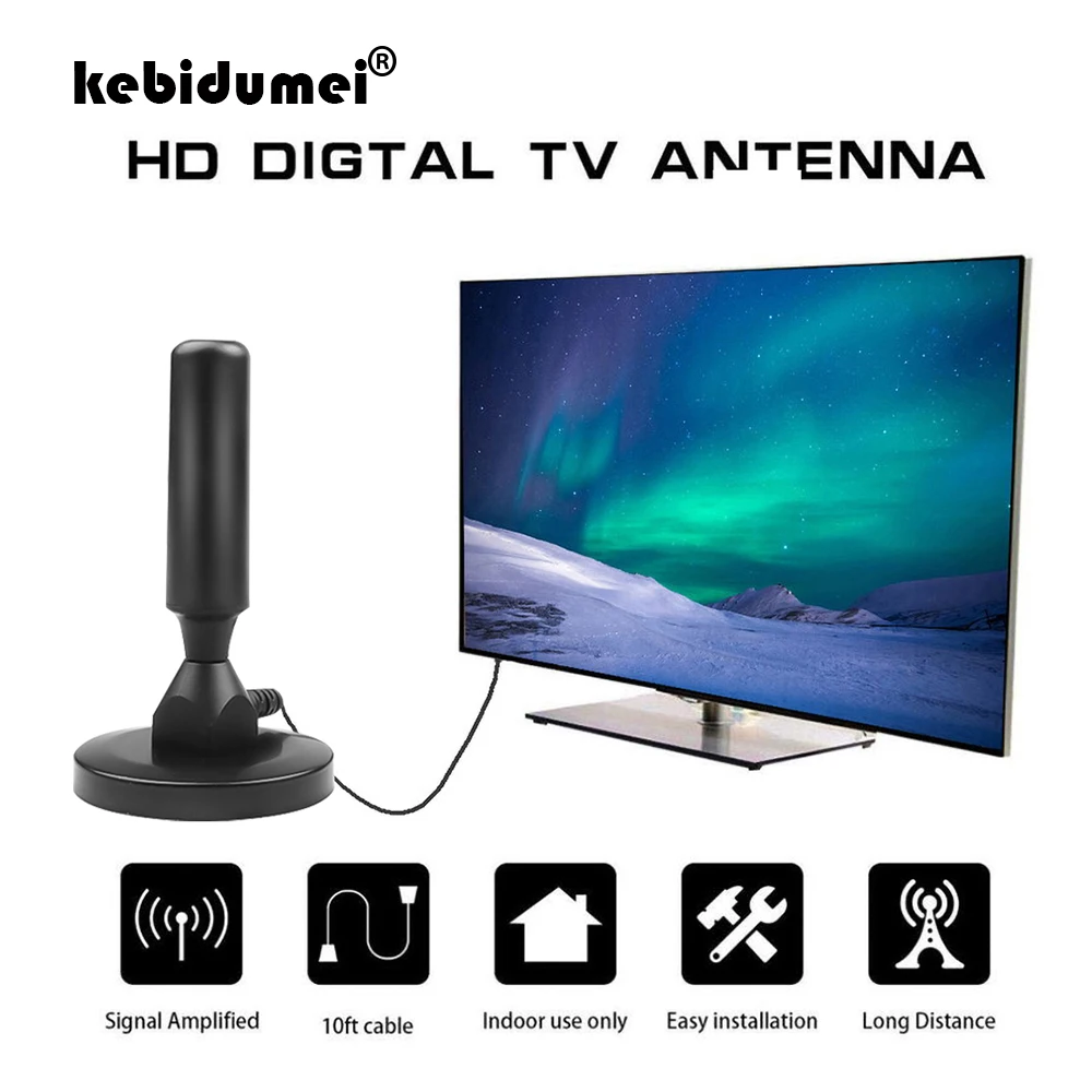 Kebidumei цифровая ТВ антенна 30dBi усиление внутри DVB-T DVB-T2 HD 1080p VHF 174-230MHz/UHF 470 -862MHz