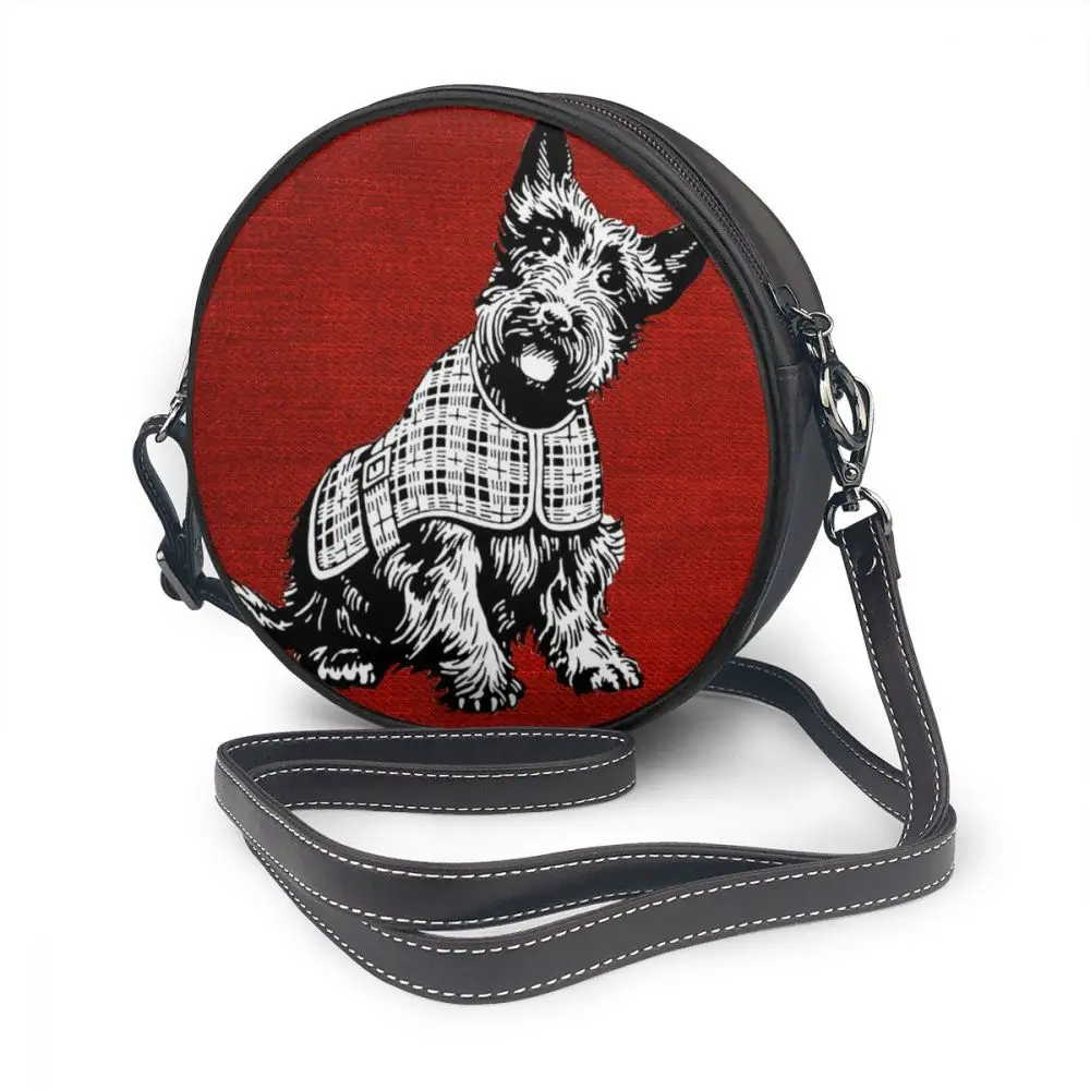 

Cute Scottie Dog Shoulder Bag Westie Red Pattern Leather Print High Quality Women Bag Multifunction Teenage Trending Round Purse
