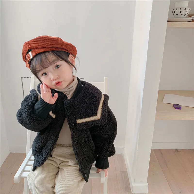 

Girls Boys Baby's Coat Jacket Outwear Black Fur Thicken Winter Plus Velvet Warm Tracksuit Fleece Children's Clothing