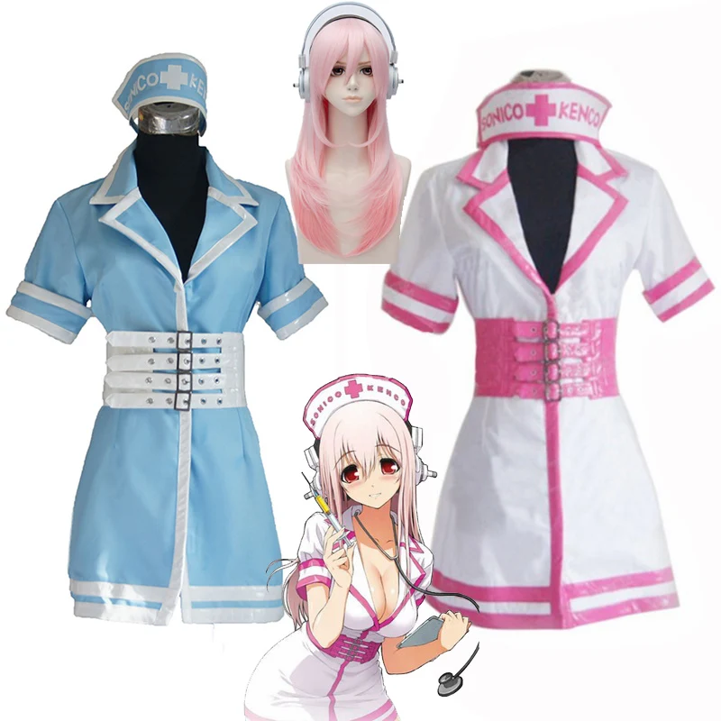 2020 Супер Sonico SONICOMI медсестринская форма косплей костюм наряд Supersonico 60 см Длинные