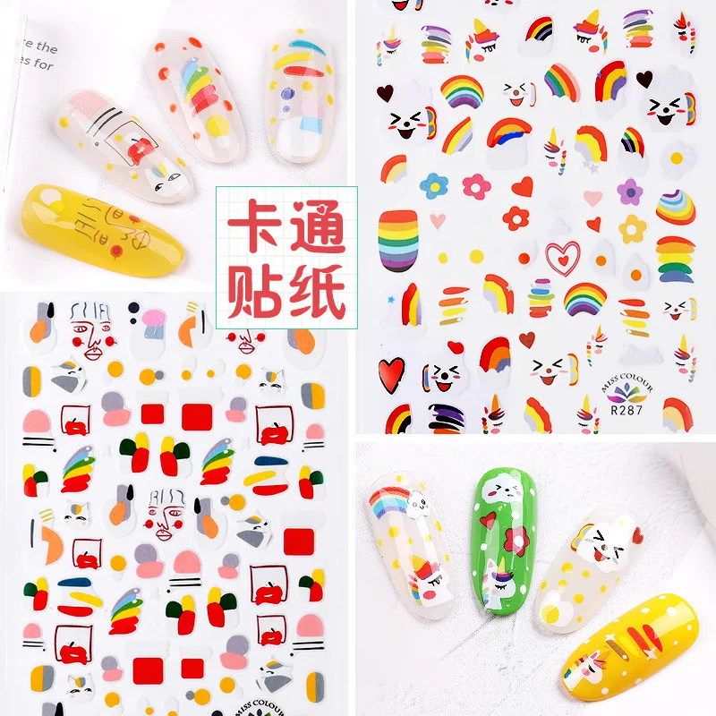 

Детские Мультяшные Милые 3d наклейки для ногтевого дизайна, наклейки, единорог, животные, сердце, цветок, радуга, самодельные наклейки для ма...