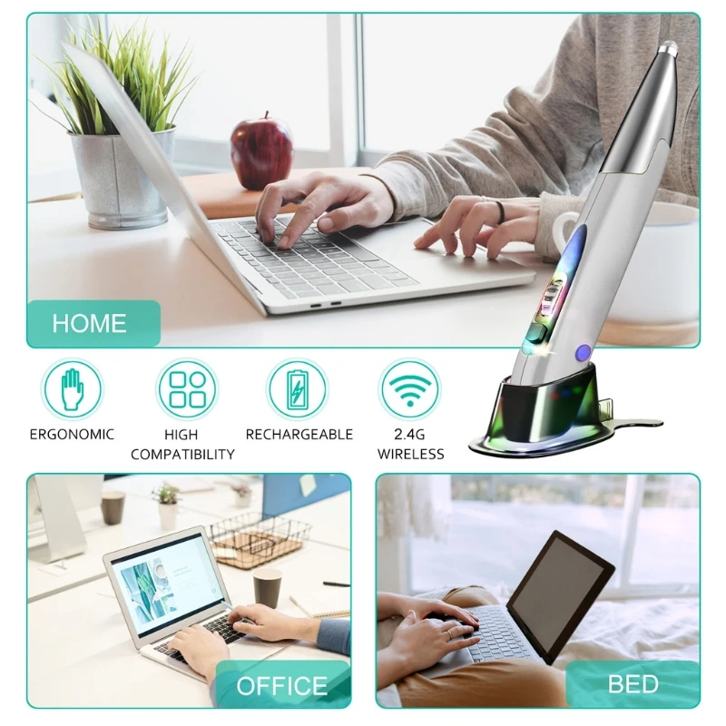 Перезаряжаемая мышь для правой и левой руки 1200 DPI 2 4G USB Беспроводная с адаптером