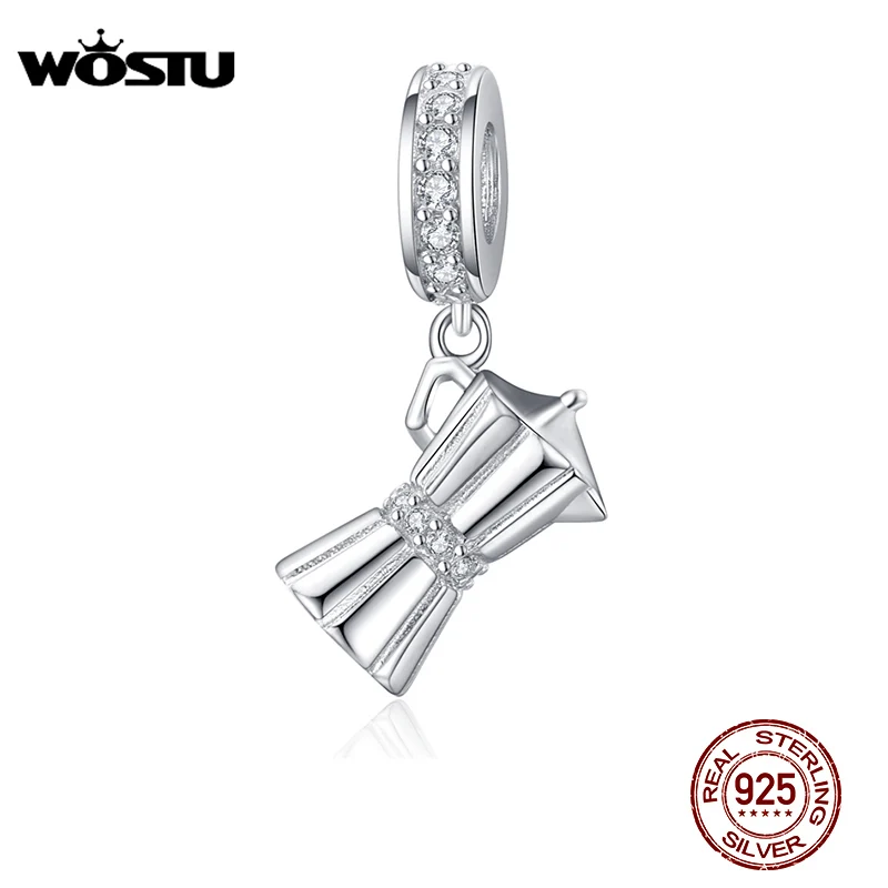 WOSTU Hot Sale Authentic 925 Sterling Silver Coffee Equipments Shape Beads Charms Fit Pendant Bracelet & Bangle CQC1287