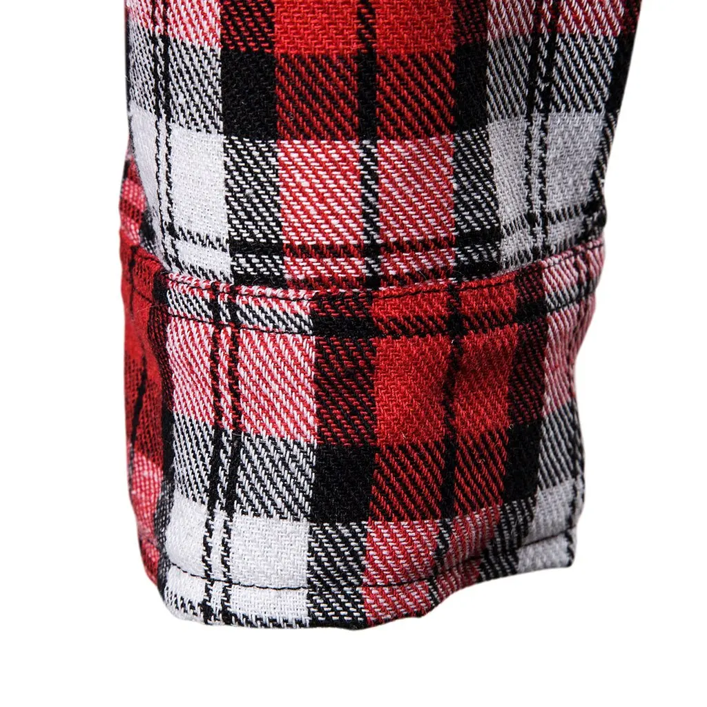 Осень 2019 Мужская рубашка с капюшоном Повседневная Тонкая Клетчатая Camisa Masculina