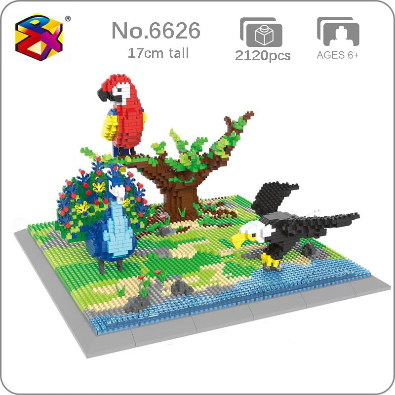 

PZX 6626 Animal World Parrot Weagle Peacock Bird 3D Model Building Blocks Set DIY Mini Diamond Bricks Toy for Boys Children Gift
