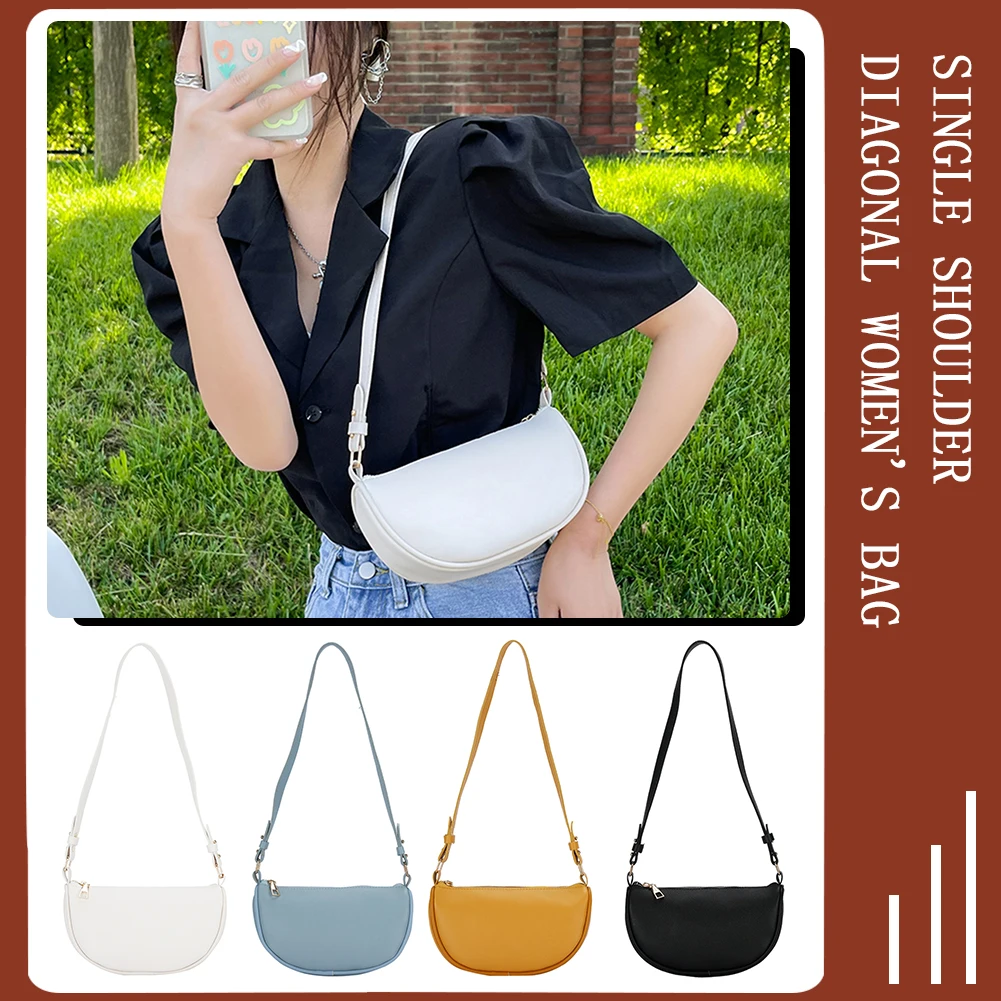 

2021New Fashion Women PU Leather Semicircle Shoulder Underarm Bag Casual Ladies Solid Color Small Sample Purse Handbags