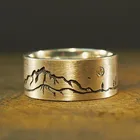 Креативное минималистичное кольцо для мужчин, живопись из линий, с изображением горы и восхода солнца, уникальные индивидуальные кольца, ювелирные изделия, подарок