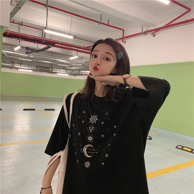 Женская футболка с принтом звезды и Луны Корейская кавайная забавная коротким