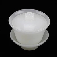 chinese natural white jade carving kung fu tea bowl with fitted cover tea cup tea set