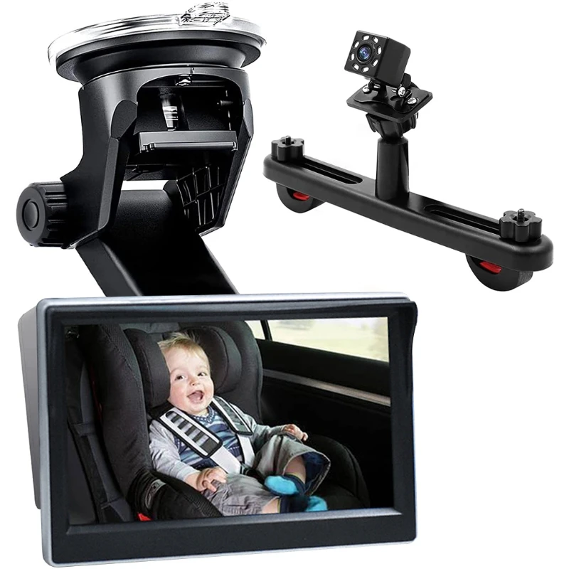 

Baby Infants Car Mirror View Camera with 4.3'' High Definition Display 360 Degree Rotating Night Vision Rear Facing Seat Monitor