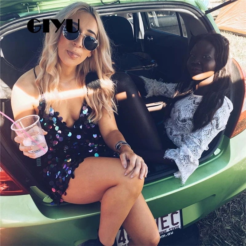 GIYU сексуальные женские короткие платья с v-образным вырезом открытой спиной