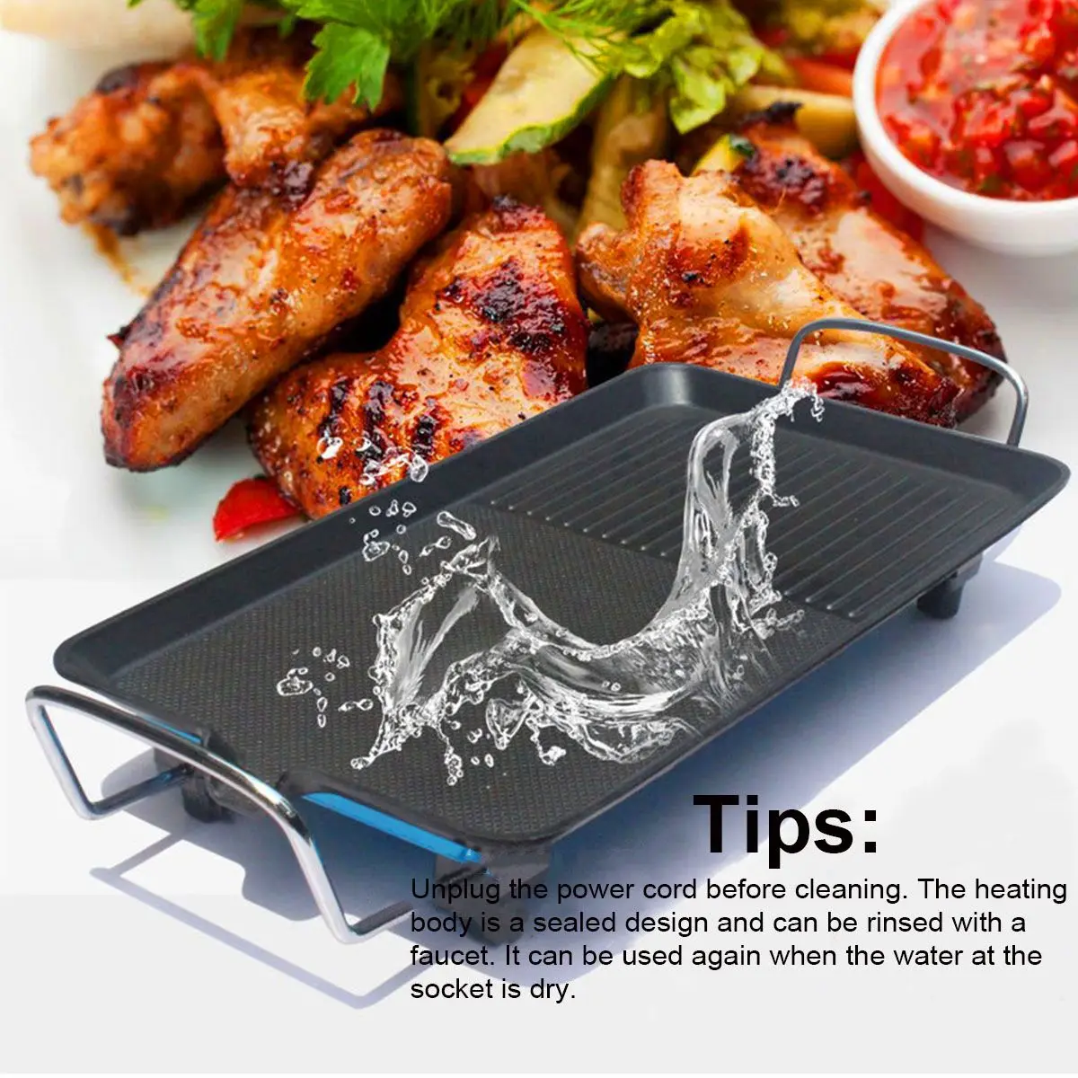 

1500W 68cmx28cm Electric BBQ Grill Pan Smokeless Non-Stick Barbecue Electric Meat Baking Hotplate Teppanyaki Household Outdoor