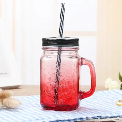 G BPA free Gradient Mason банка чашка для молока и чая Классическая Изолированная кружка-чайник металлическая крышка с соломинкой Размер соломы - Цвет: G