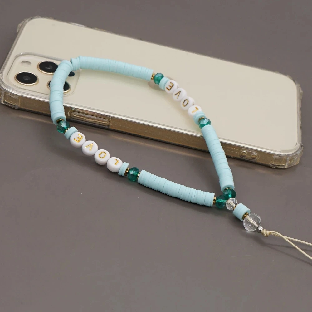 2021 trendy mobile strap phone charm pearl soft pottery beaded phone chain love letter jewelry for women anti lost lanyard gift free global shipping