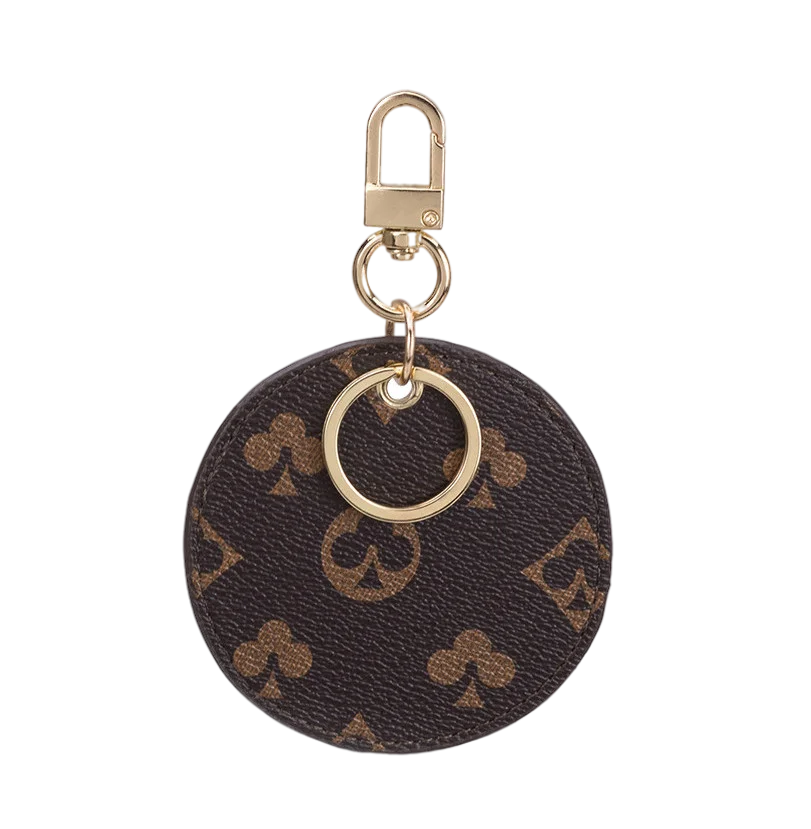 

Fashion Square Pattern Leather Keychain Luxury Metal Circle Buckle Keychain Bag Pendant Car Key Ring Auto Car Waist Keyholder