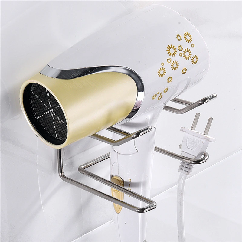 

Stainless Steel Hair Dryer Holder Wall Mounted For Bathroom Organizer Perforation Free Storage Rack Stand Hair Dryer Tool Holder