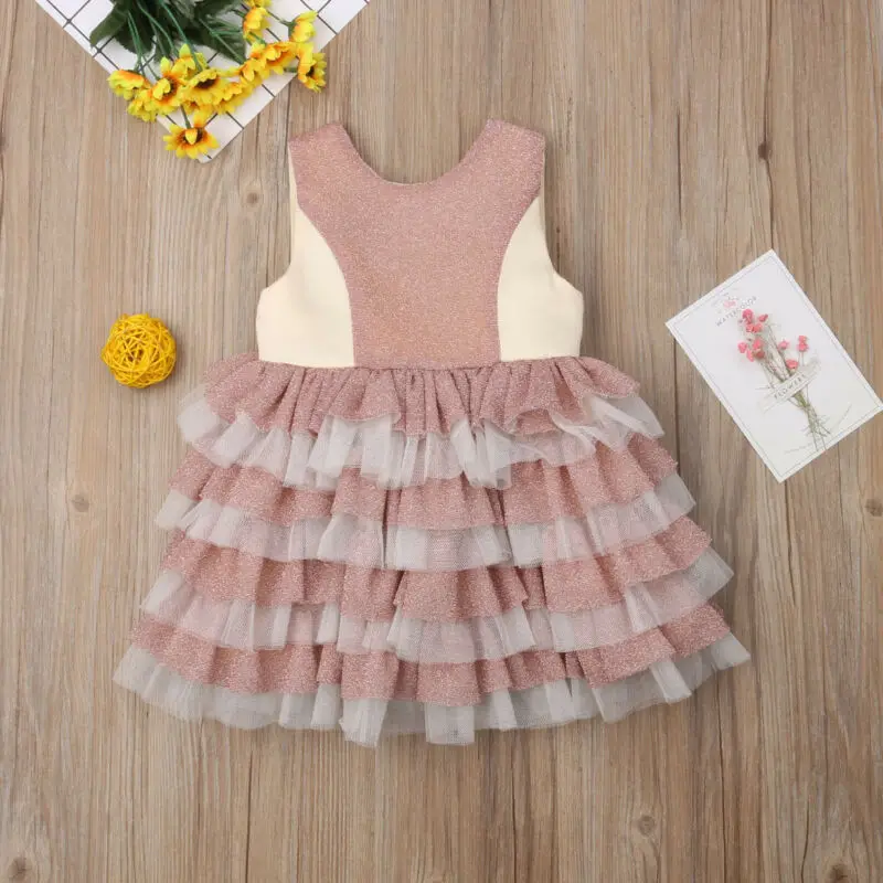 Formal Kids Baby Girl Princess Dress Sleeveless Back Bow Backless Birthday Wedding Party Ruffles Layered 12M-5Y | Детская одежда и