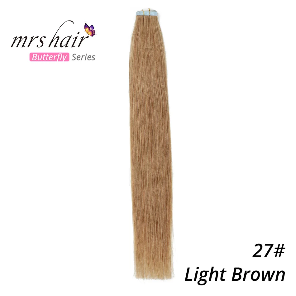MRSHAIR 6# кожи уток человеческих волос прямой 20 штук ленты в расширение номера Волосы remy двухсторонней ленты для волос 1" 18" 2" 22" 24" - Цвет: #27