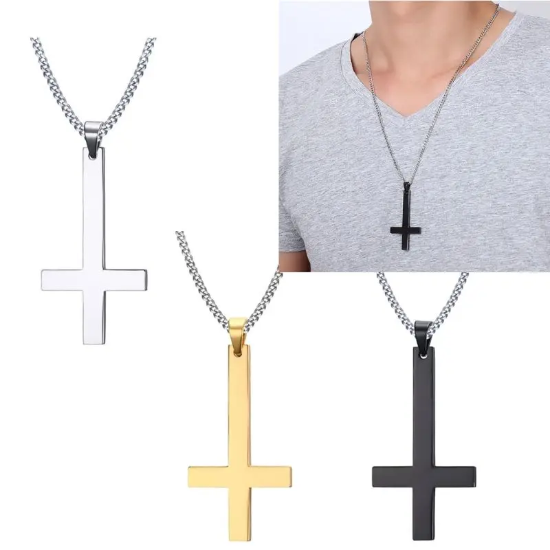 1PC Dainty Stainless Steel Upside Down Cross Necklace for Men Inverted Pendant with Chain Fashion Jewelry 3 Colors | Украшения и
