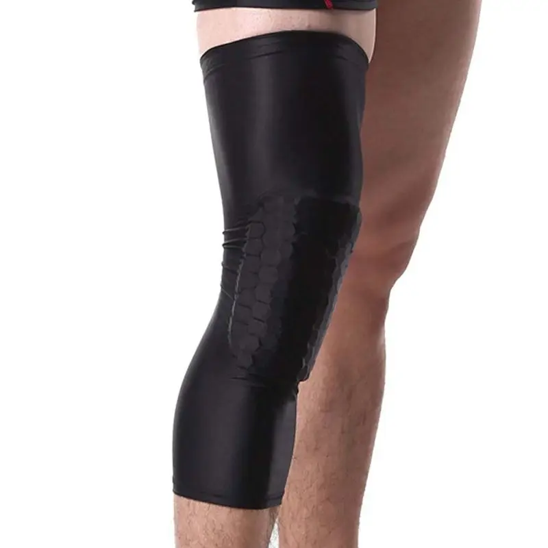 

Shipping from US 1 pcs Men Sports Knee Pads Breathable Honeycomb Long Knee Support Pad Basketball Leg Sleeve Protector