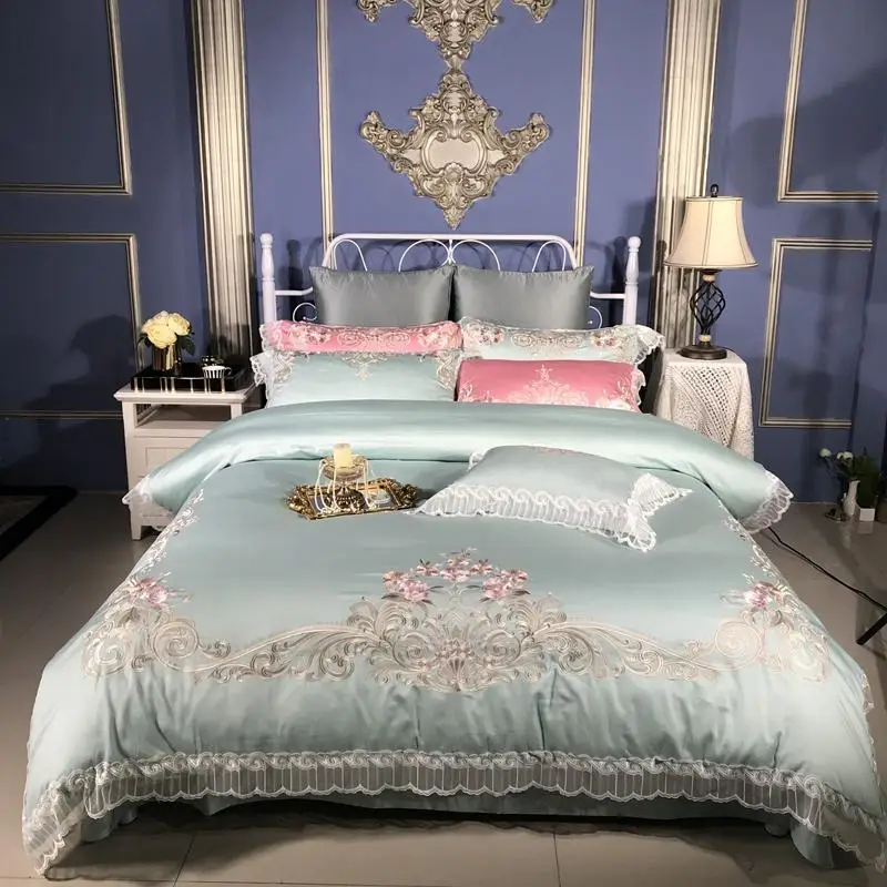 

5Pcs Lace Egyptian Cotton Luxury Bedding set king queen size Bed set Bedsheet Embroidery Duvet cover juego de cama parure de lit