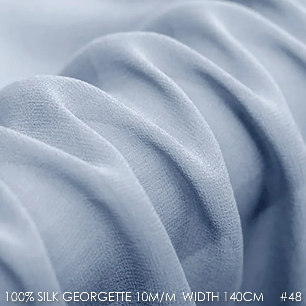 100% SILK Georgette Fabric Pure Silk Fabric 10 momme 140cm Width Wedding Dress Silk Gauz Fabric Free Shipping Gray Blue 48