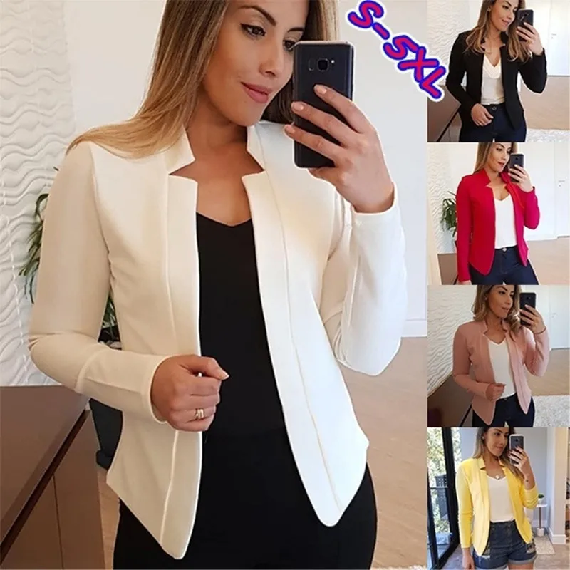 Women Office Casual Blazers 2019 Autumn Winter Long Sleeve Ladies Solid Coats Slim Business Female Blazer Coat Plus Size S-5XL | Женская