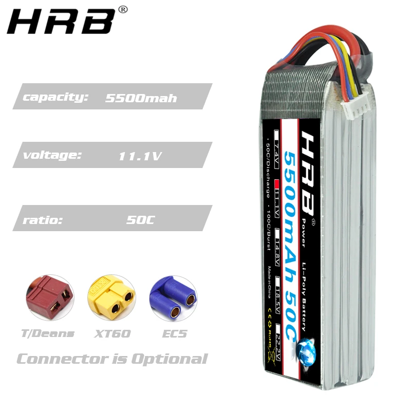 Аккумулятор HRB Lipo 5500mah 7 4 V 2S 11 1 50C T Plug Deans XT60 RC Запчасти для самолетов Quadcopter Car 14 8 4S 5S
