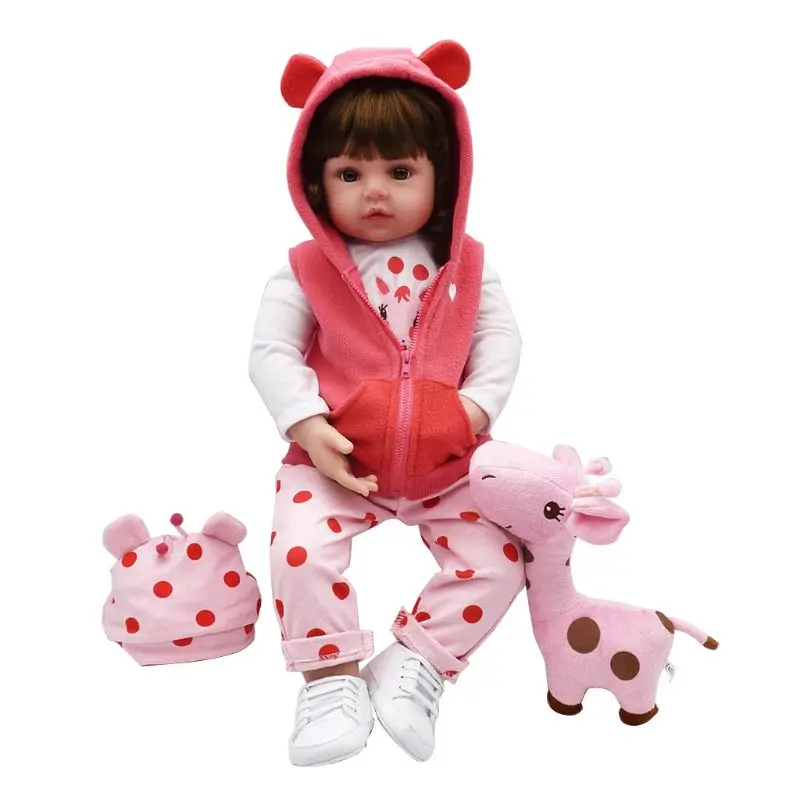 

24inch Silicon Lifelike Doll White Cartoon Clothes Pink Pants Coat Hat Shoes Deer Early Childhood Kids Baby Toys T8ND