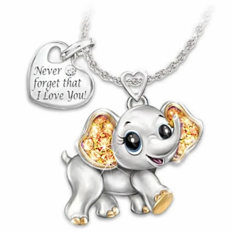 

Fashion luxury trend cute elephant heart-shaped lettering necklace female romantic Valentine's day jewelry gift wholesale