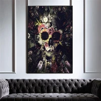 flowers and skulls canvas painting abstract artwork posters prints wall art picture for living room home decoration cuadros