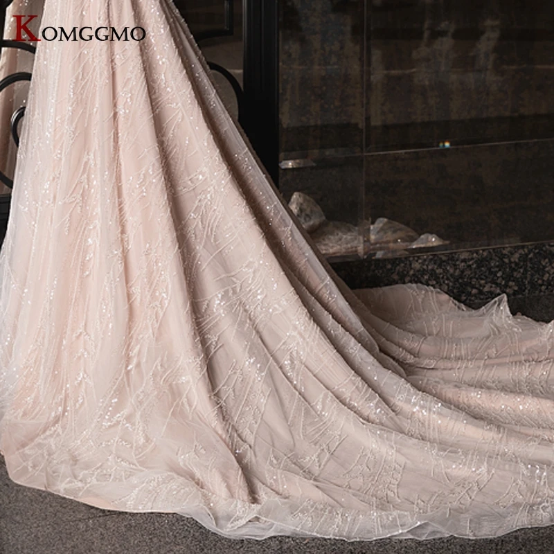 

Elegant Deep V-Neck Embroidery Appliques Tulle Chapel Train Lace Wedding Dress Luxury Full Sleeve Backless Bridal Ball Gown