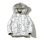 Зимняя мужская куртка с капюшоном и меховым воротником, модная утолщенная теплая хлопковая куртка с мультяшным принтом, верхняя одежда, модная парка, пальто