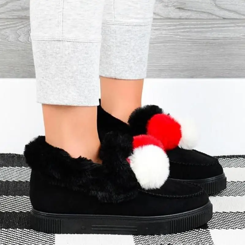 

2021 Winter New Comfortable Fur Ball Snow Shoes Flat Bottom Leisure Car Sewing Warm Anti Slip Popular Women's Cotton Shoes