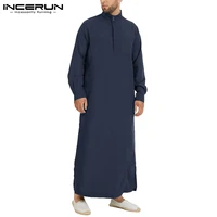 incerun men muslim islamic kaftan arab vintage long sleeve robe men jubba thobe loose dubai saudi arab kaftan men clothing s 5xl
