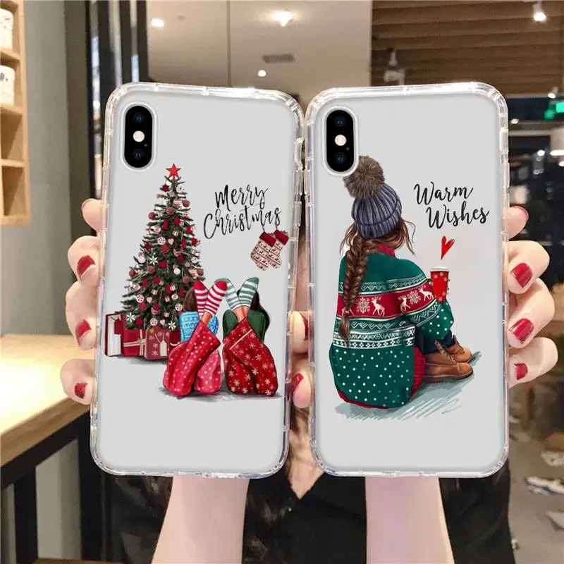 

Merry Christmas Brown Hair Girl Phone Case Transparent for Huawei honor A X V 9 8 10 20 I S max note pro mate lite