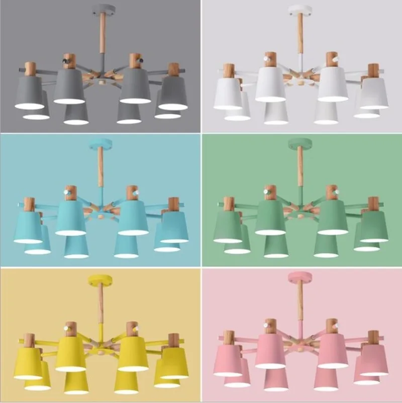 Скандинавская деревянная люстра E27 Потолочная светодиодсветодиодный лампа из