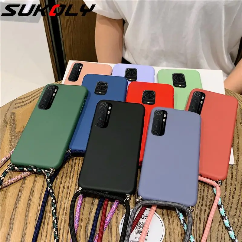

RYWER Lanyard Strap Necklace Case For Xiaomi Redmi Note 11 Pro 10 9 8 Pro Mi Poco X3 NFC 9T Pro Mi 10T Pro Soft Cover