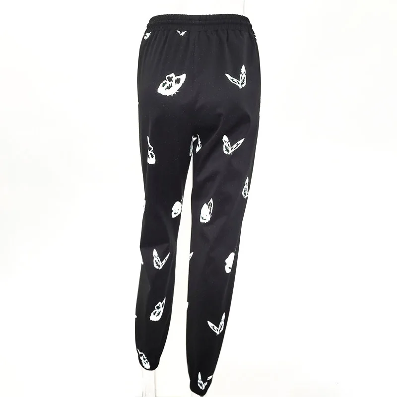 

GUAA 2021 Spring Summer New Butterfly Print Harajuku Y2k Streetwear Women Black Cargo Pants