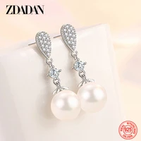 zdadan 925 sterling silver flower pearl long dangle earrings for women party wedding jewelry gift