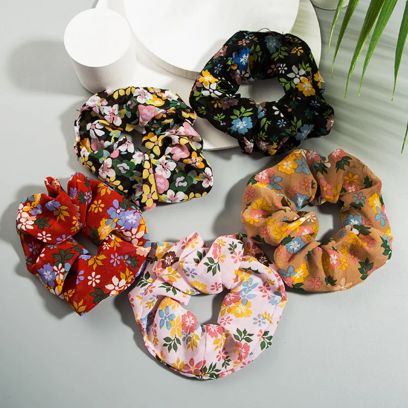 

Women Boho Printed Hair Scrunchie For Girls Sweet Floral Elastic Hair Bands Hair Ponytail Holder Hair Accessories