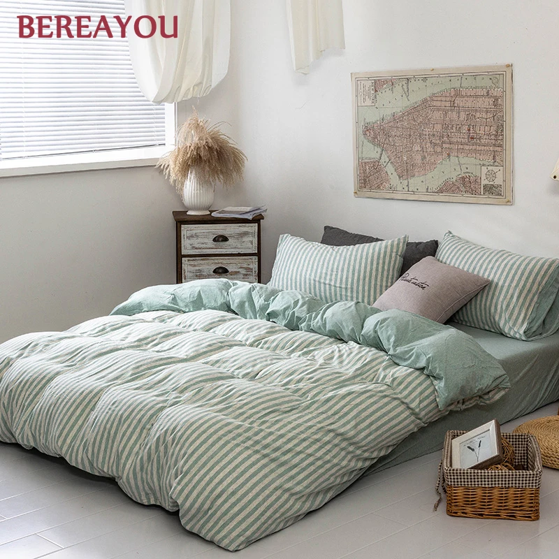 Винтажные постельные принадлежности в серую полоску хлопковый пододеяльник