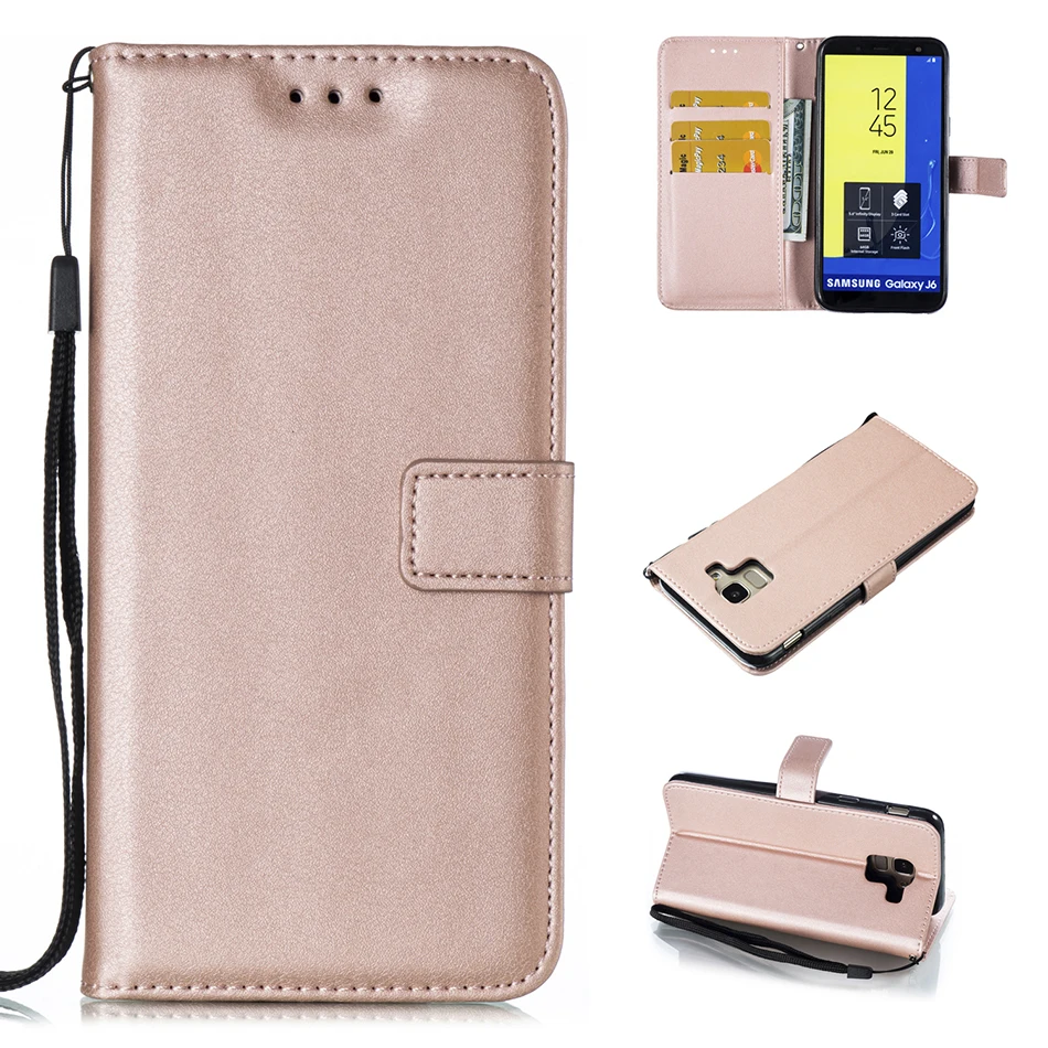 Однотонный кожаный чехол бумажник для Samsung Galaxy J4 J6 Plus J8 J2 Pro 2018 J1 J3 J5 J7 Prime J330 J530