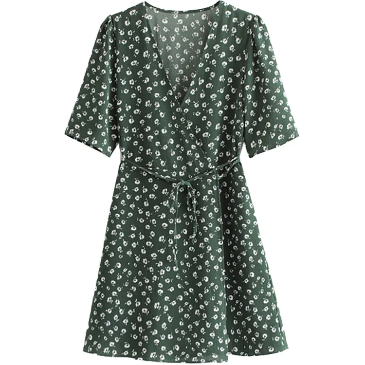 

Australian Niche Summer New Women's Cross V-neck Waist-Controlled Slimming Tea Dress Travel Vacation Wrap Dress for Women