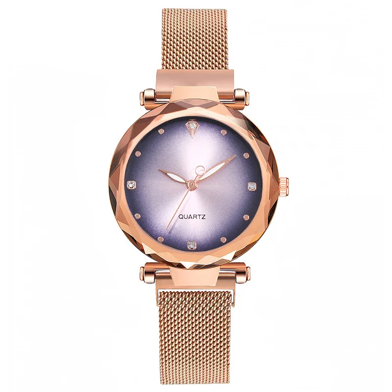 Rose Gold Женские часы-браслет креативные наручные часы Звездное небо магнитные наручные часы со стразами relogio feminino montre femme - Цвет: Rose Gold
