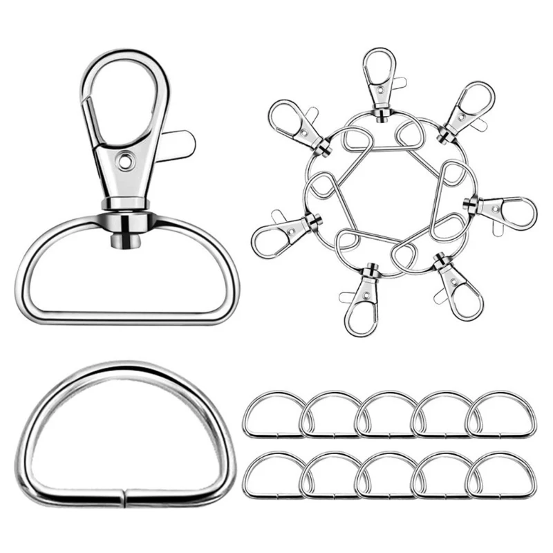 

70 Pieces Swivel Clasps Lobster D Rings Lanyard Snap Hooks Keyrings Pendant Spring Pet Buckle for Keychain DIY Craftings